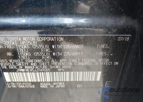 2018 Toyota Rav4 Xle from USA, damaged, VIN JTMWFREV5JJ749065